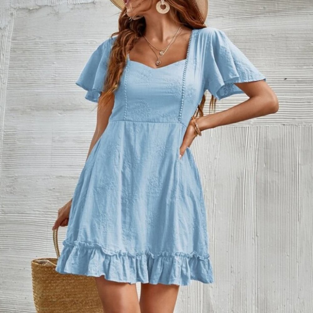 Baby Blue Sweetheart Neckline Ruffle Hem A-line Dress